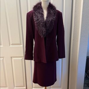 Albert Nipon Purple Suit with Faux Fur Collar